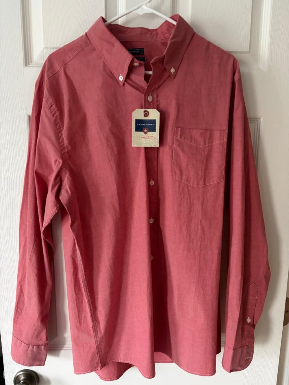 Saddlebred Button Down Long Sleeve Shirt Stretch Oxford Red Mens Size Large